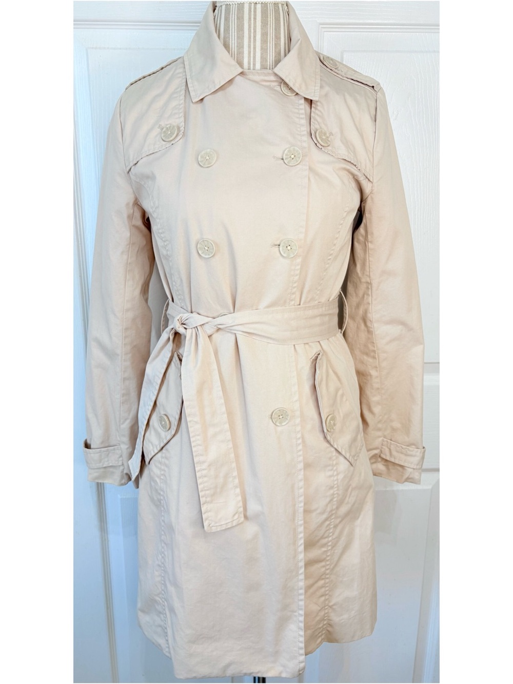 Cupcakes And Cashmere Tan Belted 100% Cotton Short Trench Overcoat Size XS